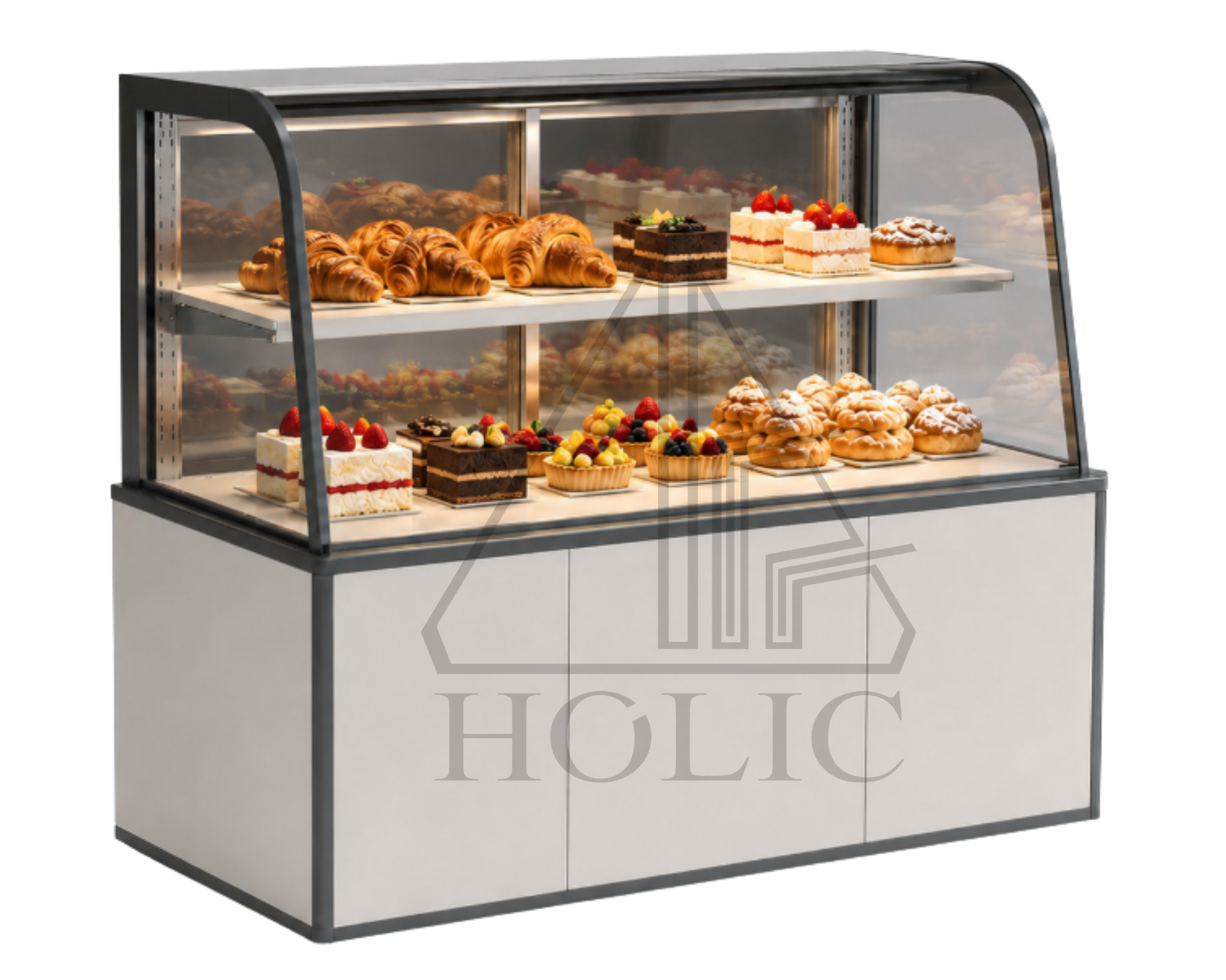 A2 Standalone Curved Glass Display Case